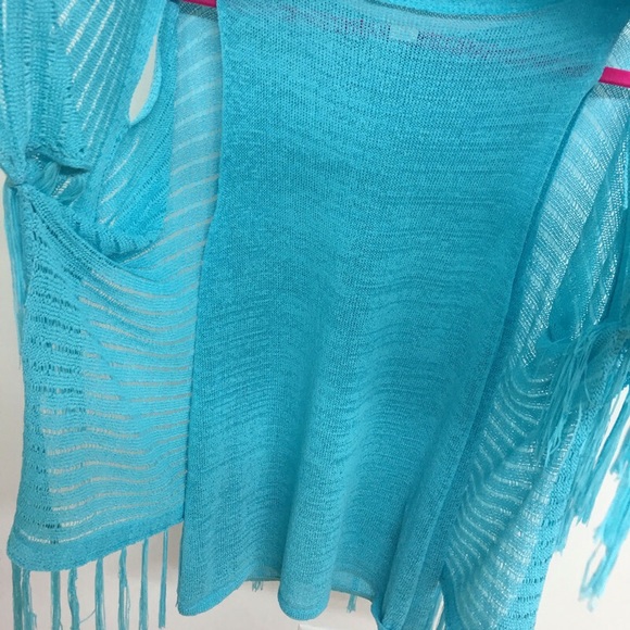 Chico’s Turquoise Cold Shoulder Sweater Size 3P or 14 - Picture 5 of 9